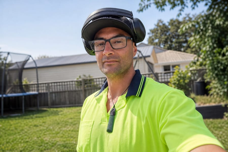 George Stott of Clean Cuts lawn mowing on a Kapiti Coast lawn